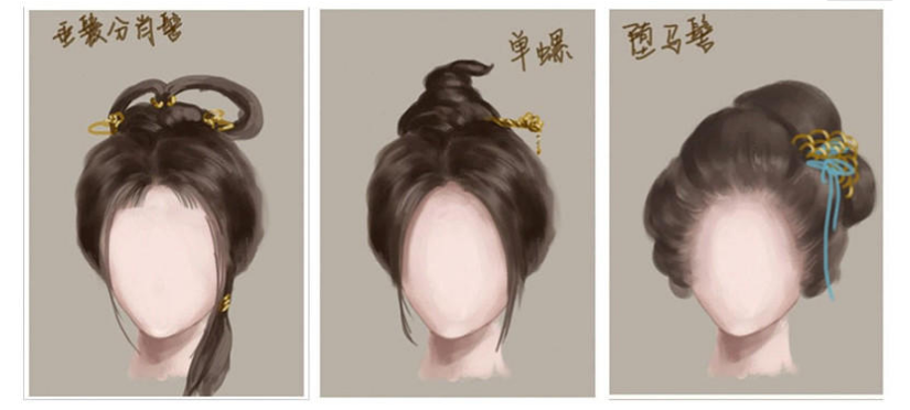 适用发型:垂鬟分肖髻,单螺髻,堕马髻